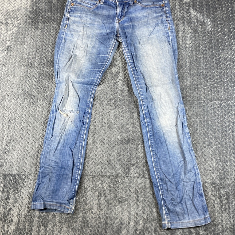 LEVI'S Womens 571 Slim Jeans W28 L32 Medium Wash Blue Cotton Distressed